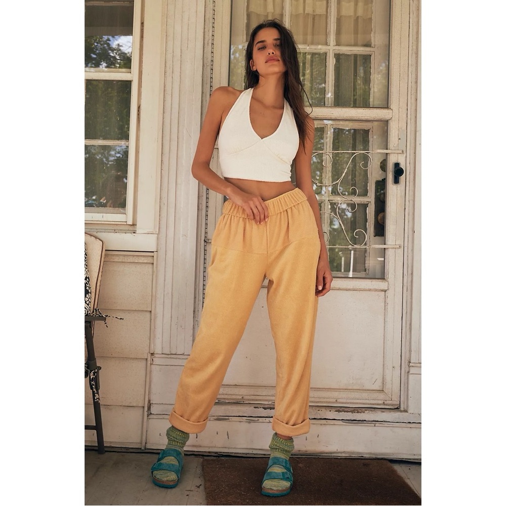 Free People Beach Ella Terry High Rise Slouchy Jogger Pants in‎ Mustard Yellow